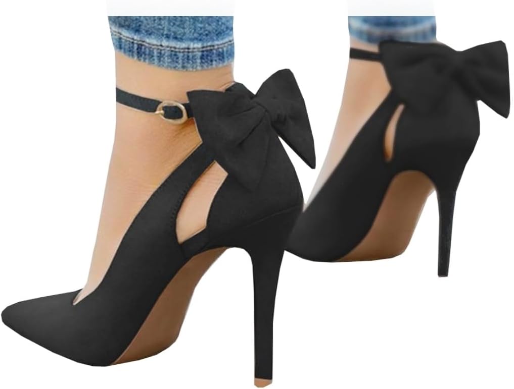 Bow Tie Back Stiletto Ankle Strap Heels