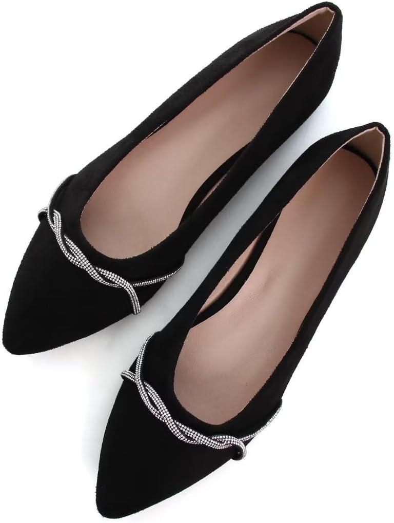 Chain Pointed Toe Rhinestone Slip-On Ballet Flats