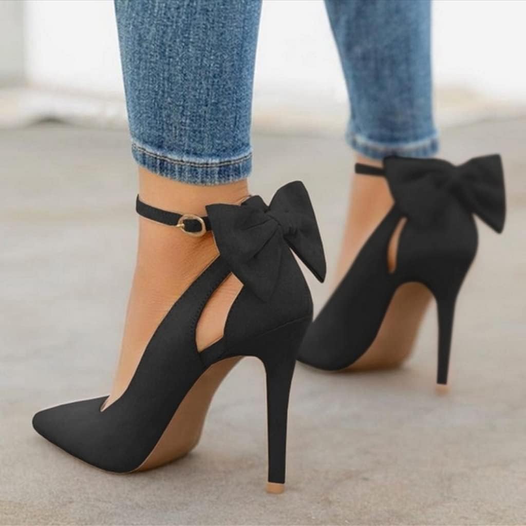 Bow Tie Back Stiletto Ankle Strap Heels