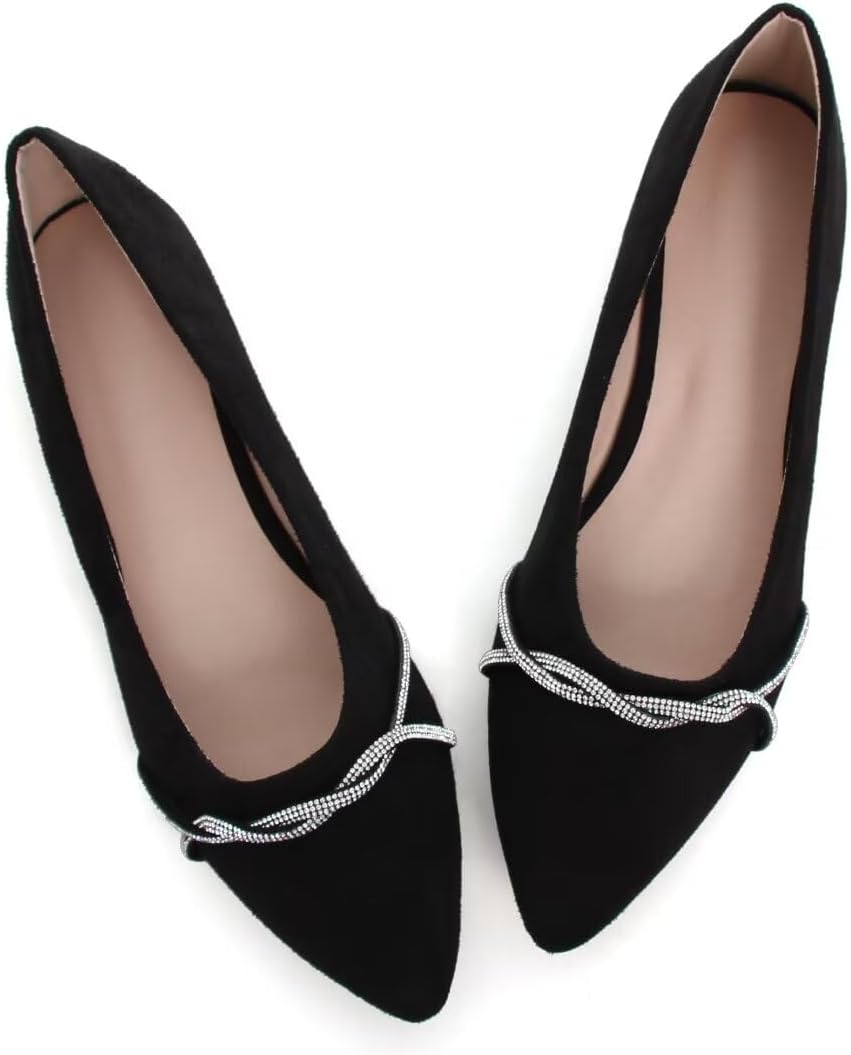 Chain Pointed Toe Rhinestone Slip-On Ballet Flats