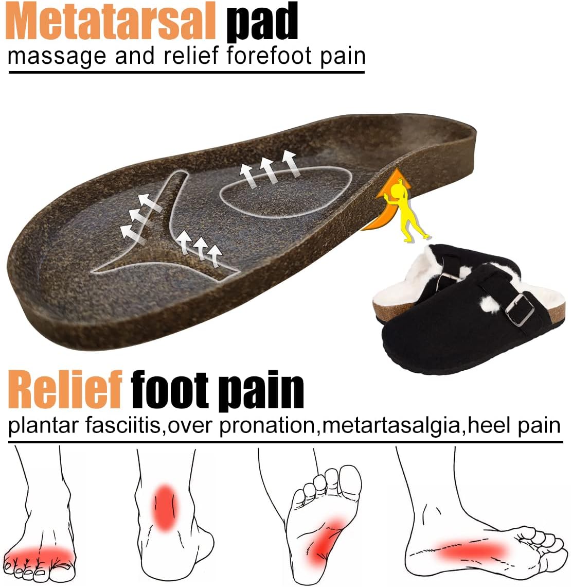 Orthotic Wide Cork Fur Lined Clogs with Arch Support