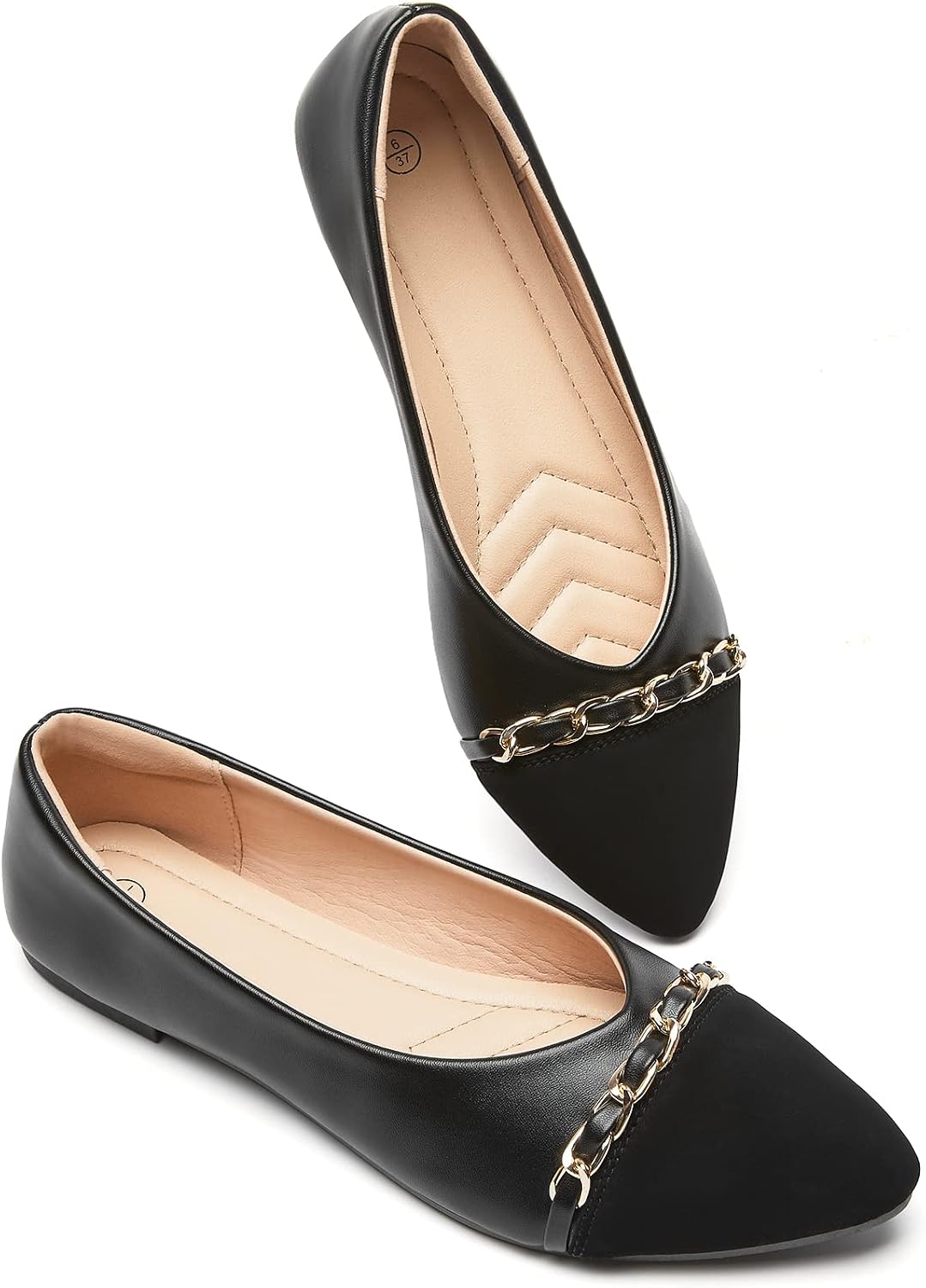 Crimping Faux Suede Black White Ballet Flats