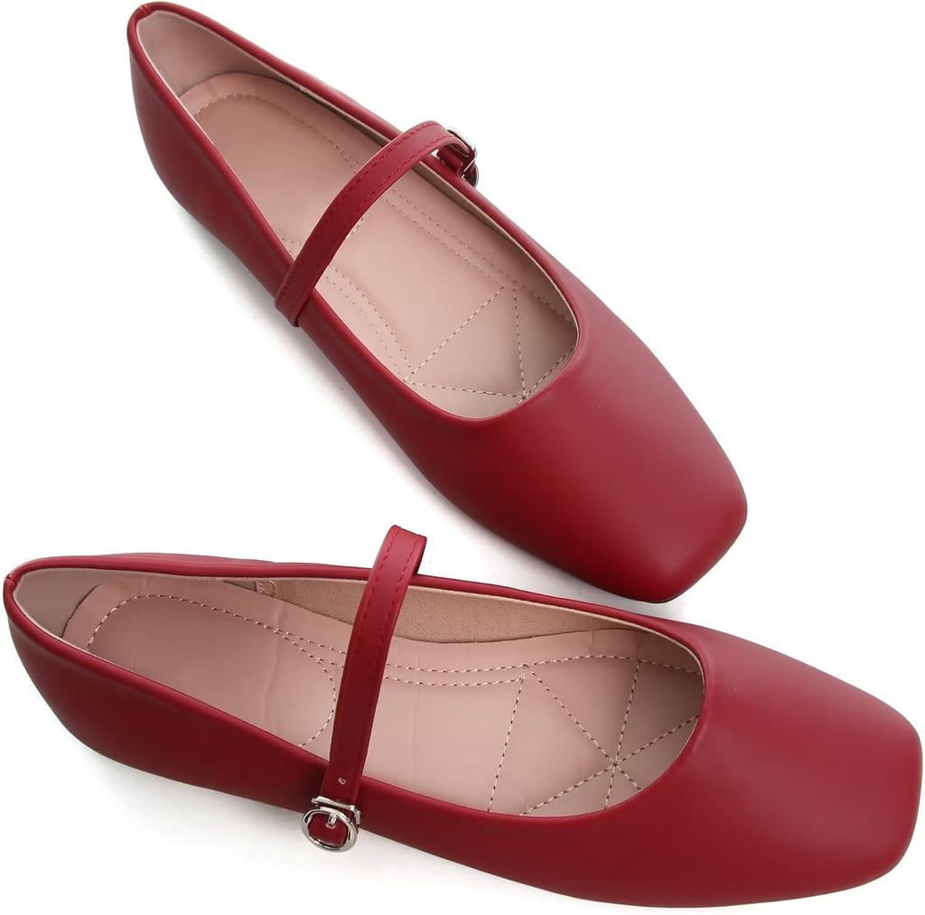 Square Toe Soft Leather Mary Jane Flats