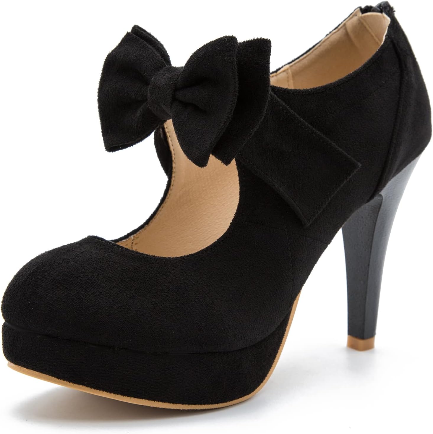 Mary Jane Platform Heels with Bow Closed Toe