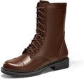 Mid Calf Lace-Up Combat Boots with Side Zipper