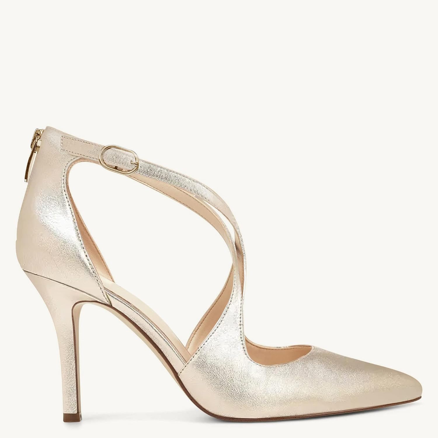 Pointed Toe Crossed Strap Zip Stiletto Pumps
