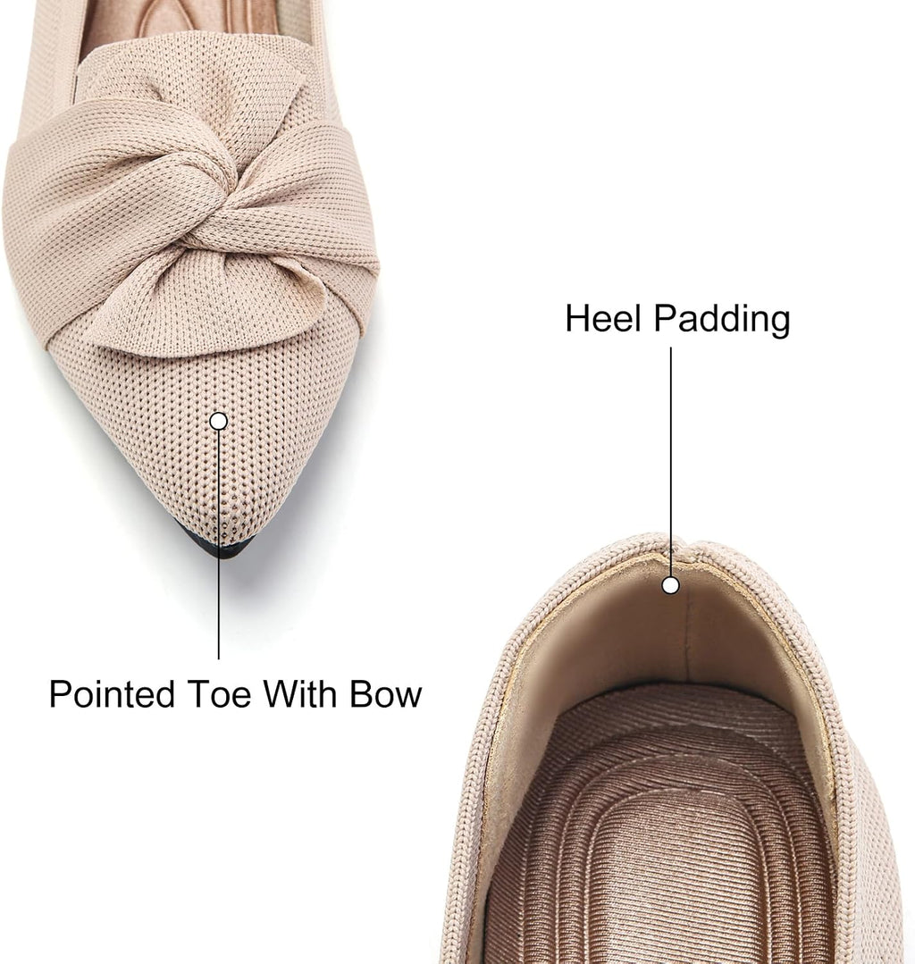 Pointed Toe Knit Ballet Flats with Bow