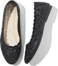 Floral Eyelet PU Leather Round Toe Ballet Flats
