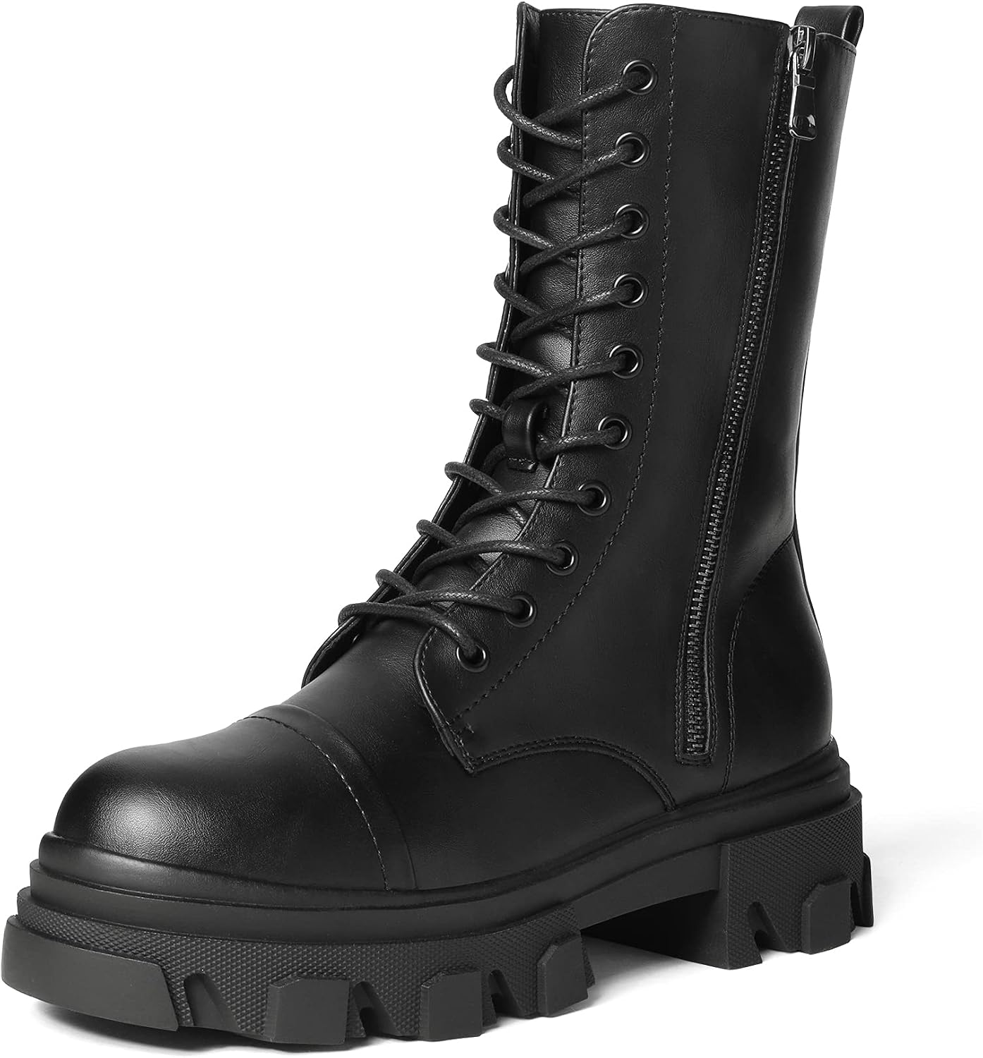Lace-Up Chunky Lug Sole Mid Calf Combat Boots