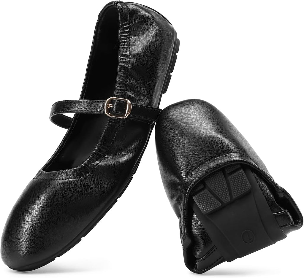 Foldable Square Toe Mary Jane Ballet Flats