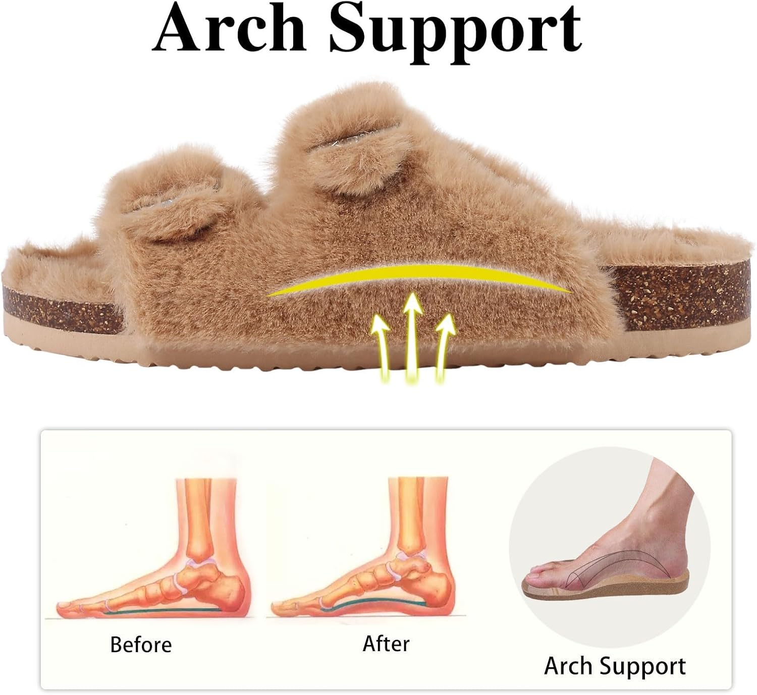 Fuzzy Cork Footbed Slides with Arch Support