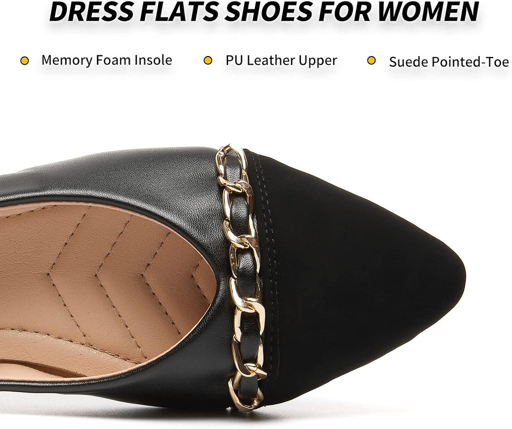 Crimping Faux Suede Black White Ballet Flats
