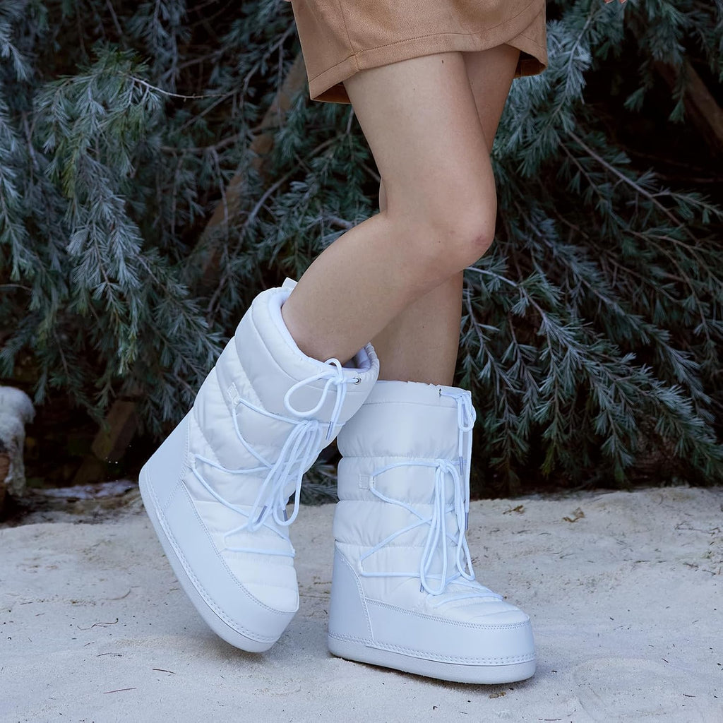 Mid Calf Anti-Slip Lined Lace-Up Snow Boots