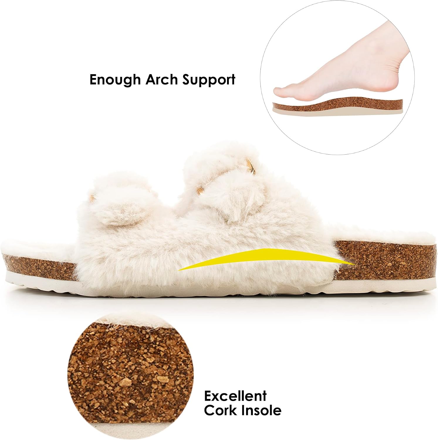 Open Toe Faux Rabbit Fur Cork Slide Sandal