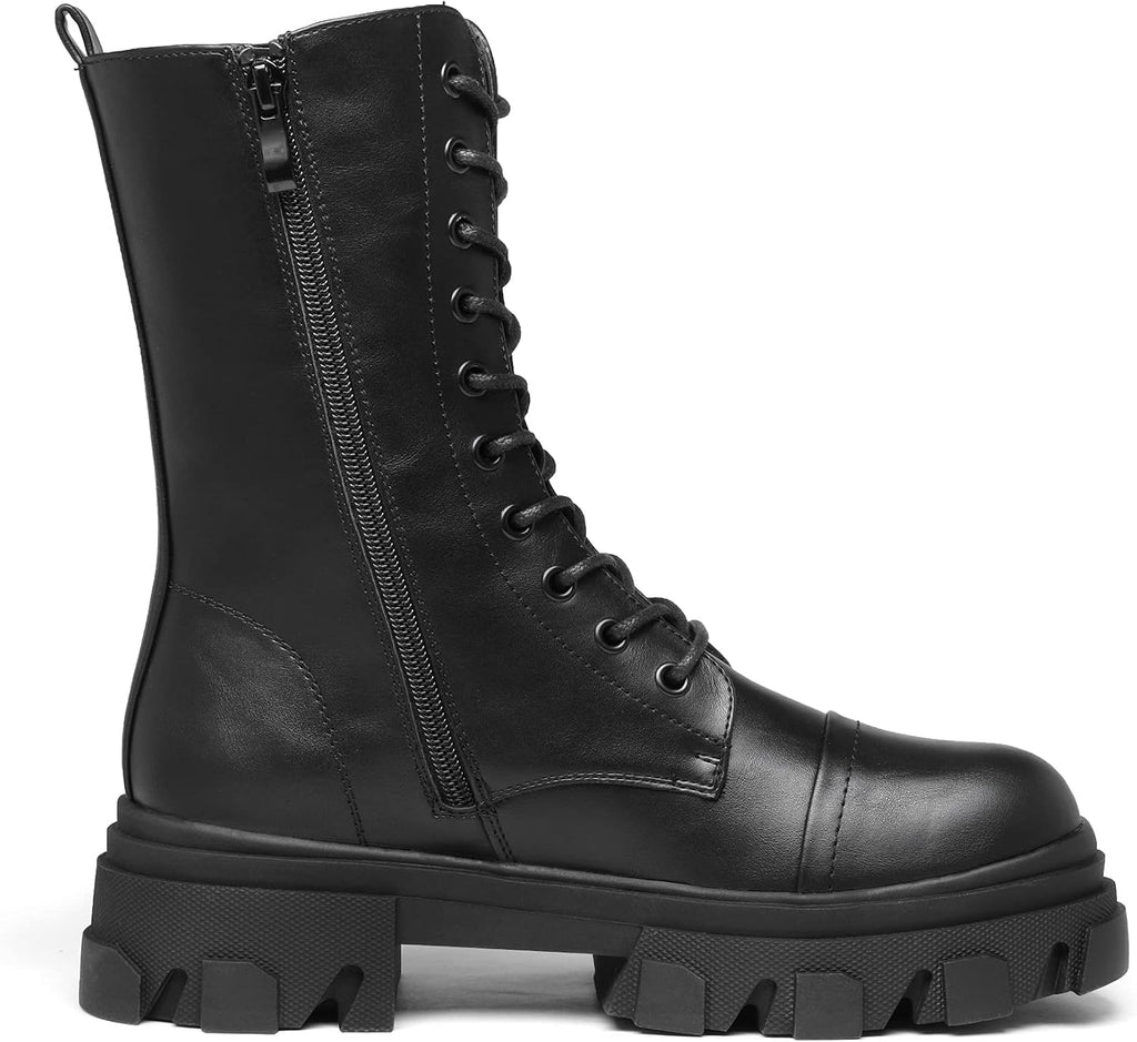 Lace-Up Chunky Lug Sole Mid Calf Combat Boots
