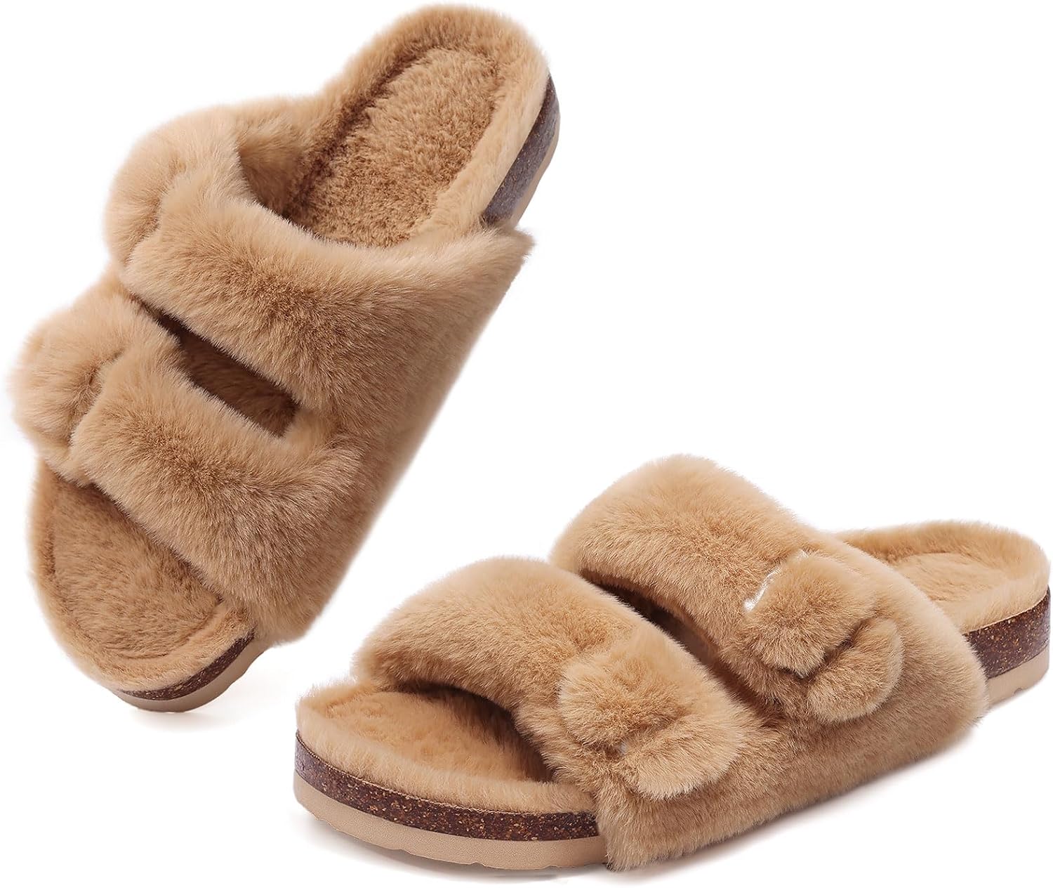 Fuzzy Cork Footbed Slides with Arch Support