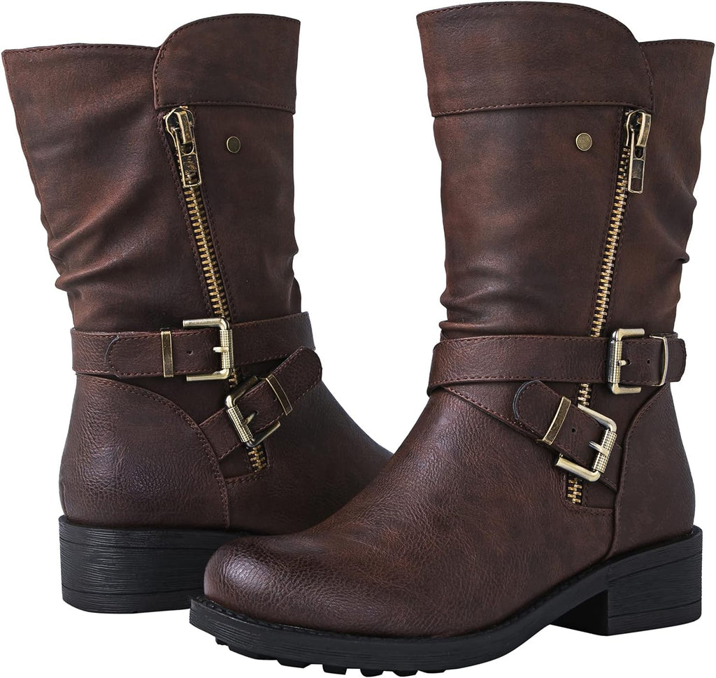 Biker Style Mid Calf Low Heel Fall Boots