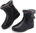 Waterproof Leather Fur Lined Ankle Booties with Zipper