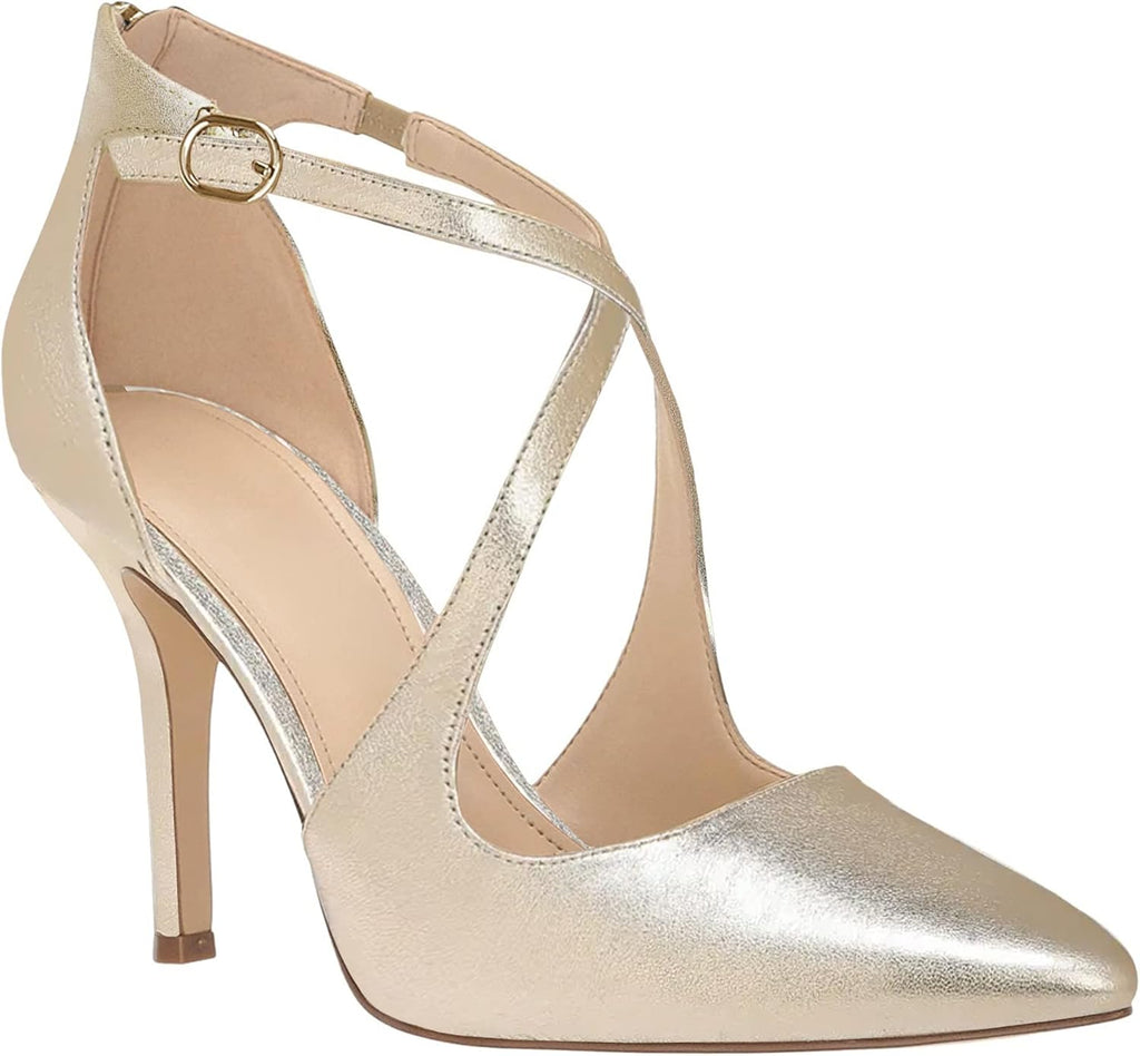 Pointed Toe Crossed Strap Zip Stiletto Pumps