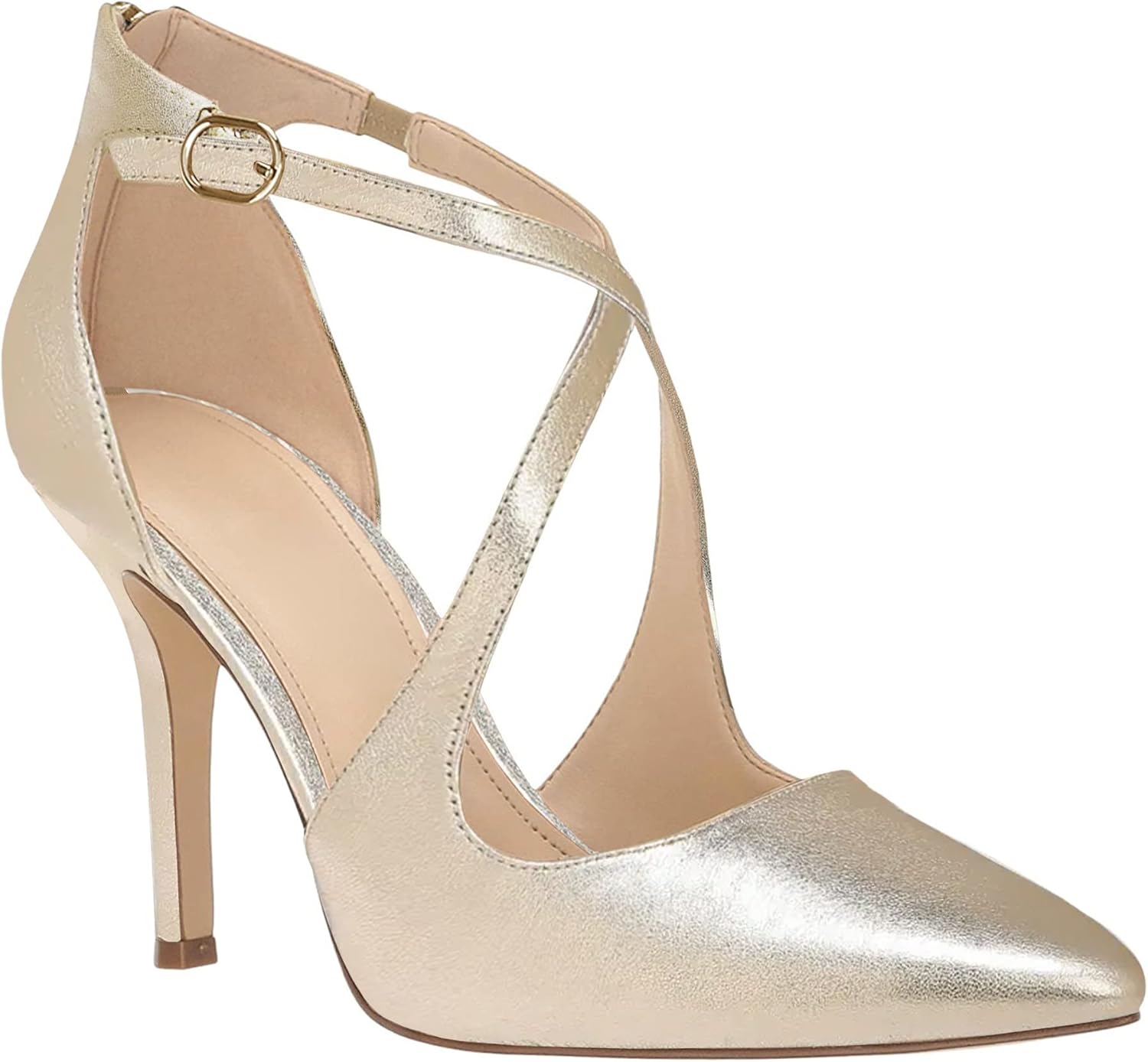 Pointed Toe Crossed Strap Zip Stiletto Pumps