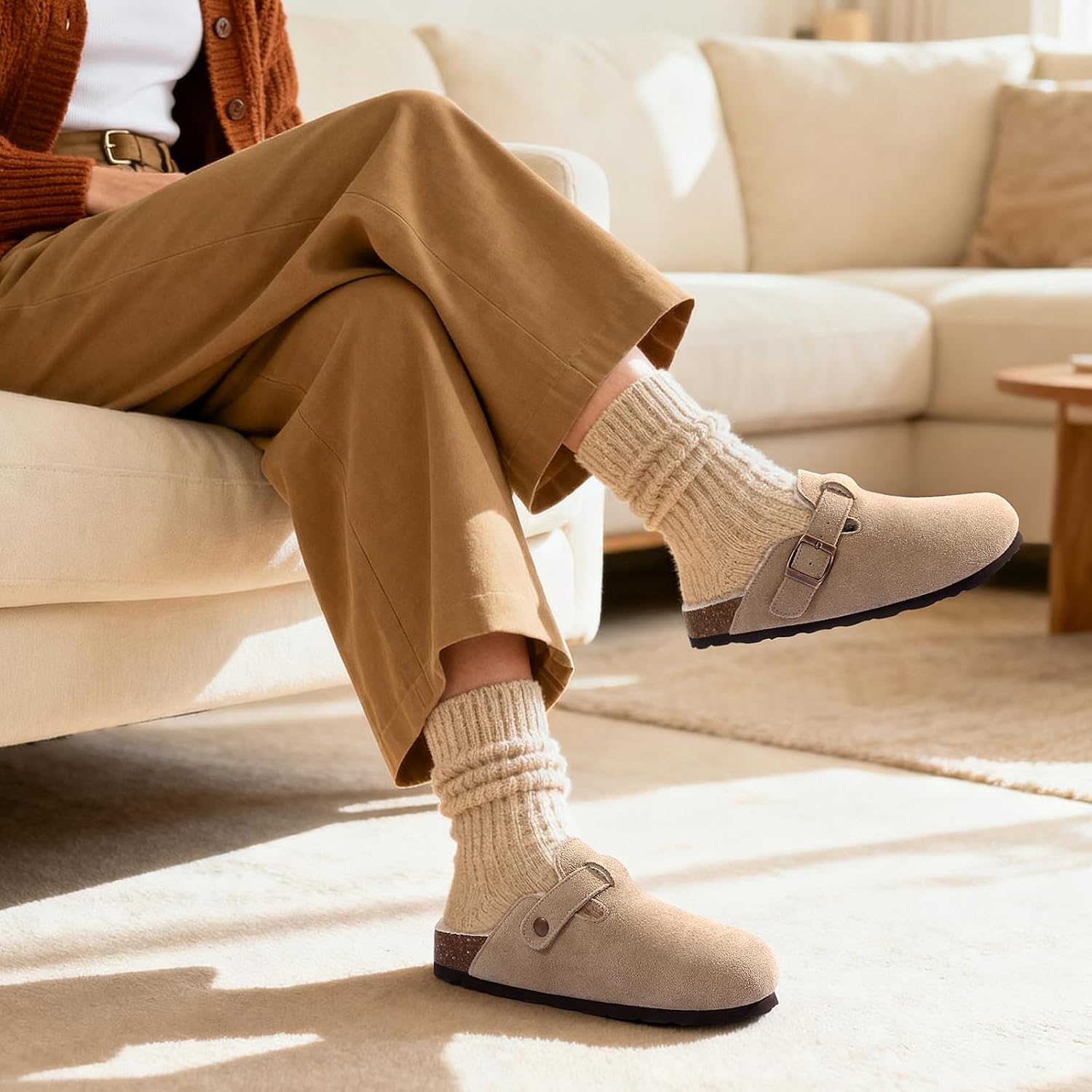 Fur Lined Suede Cork Footbed Slip-On Winter Clogs