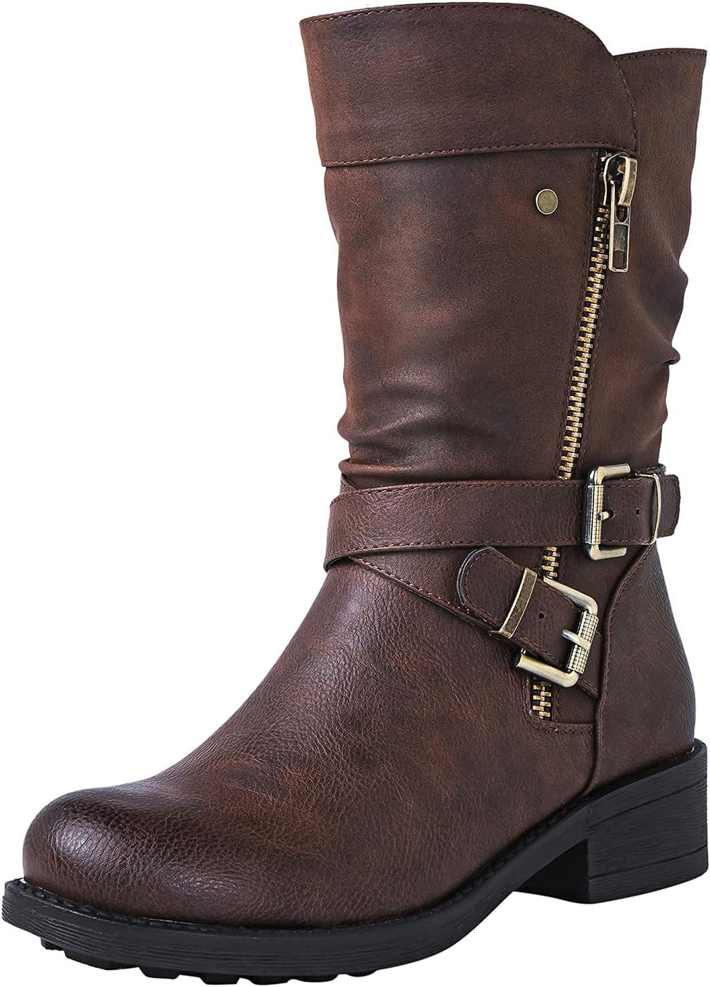 Biker Style Mid Calf Low Heel Fall Boots