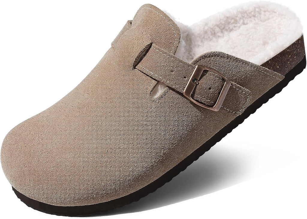 Fur Lined Suede Cork Footbed Slip-On Winter Clogs