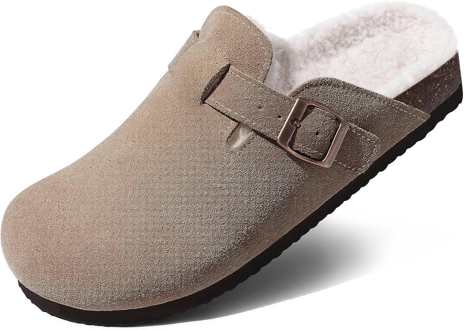 Fur Lined Suede Cork Footbed Slip-On Winter Clogs