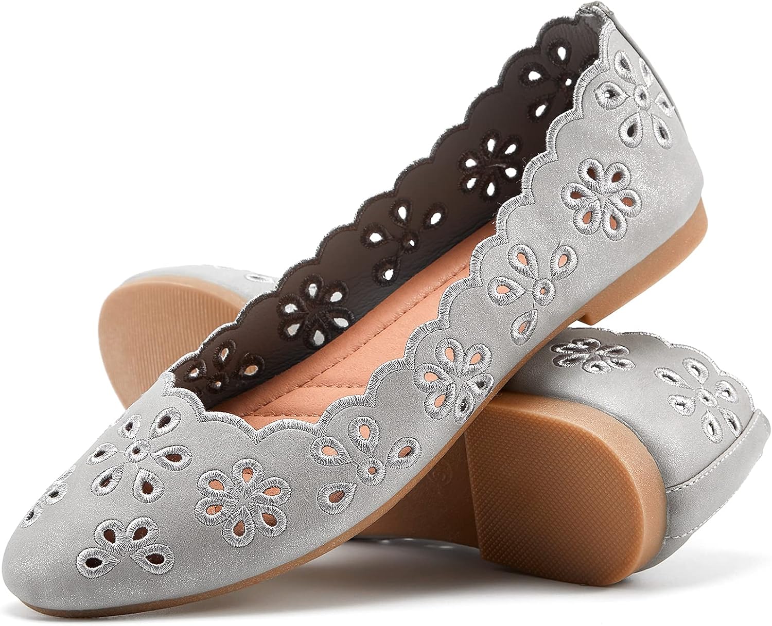 Black PU Leather Round Toe Ballet Flats with Eyelets