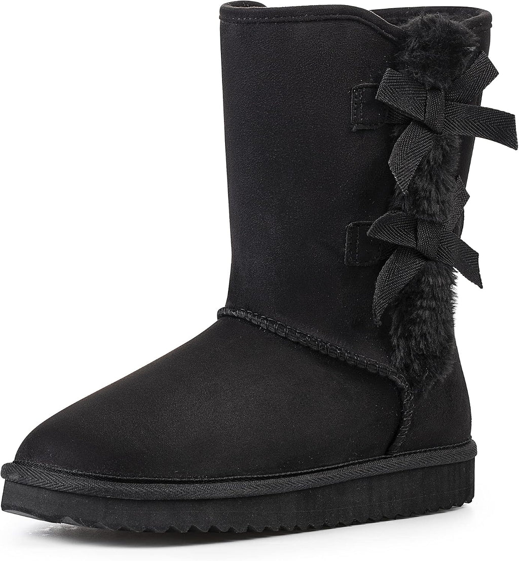 Suede Mid-Calf Snow Boots with Side Bows