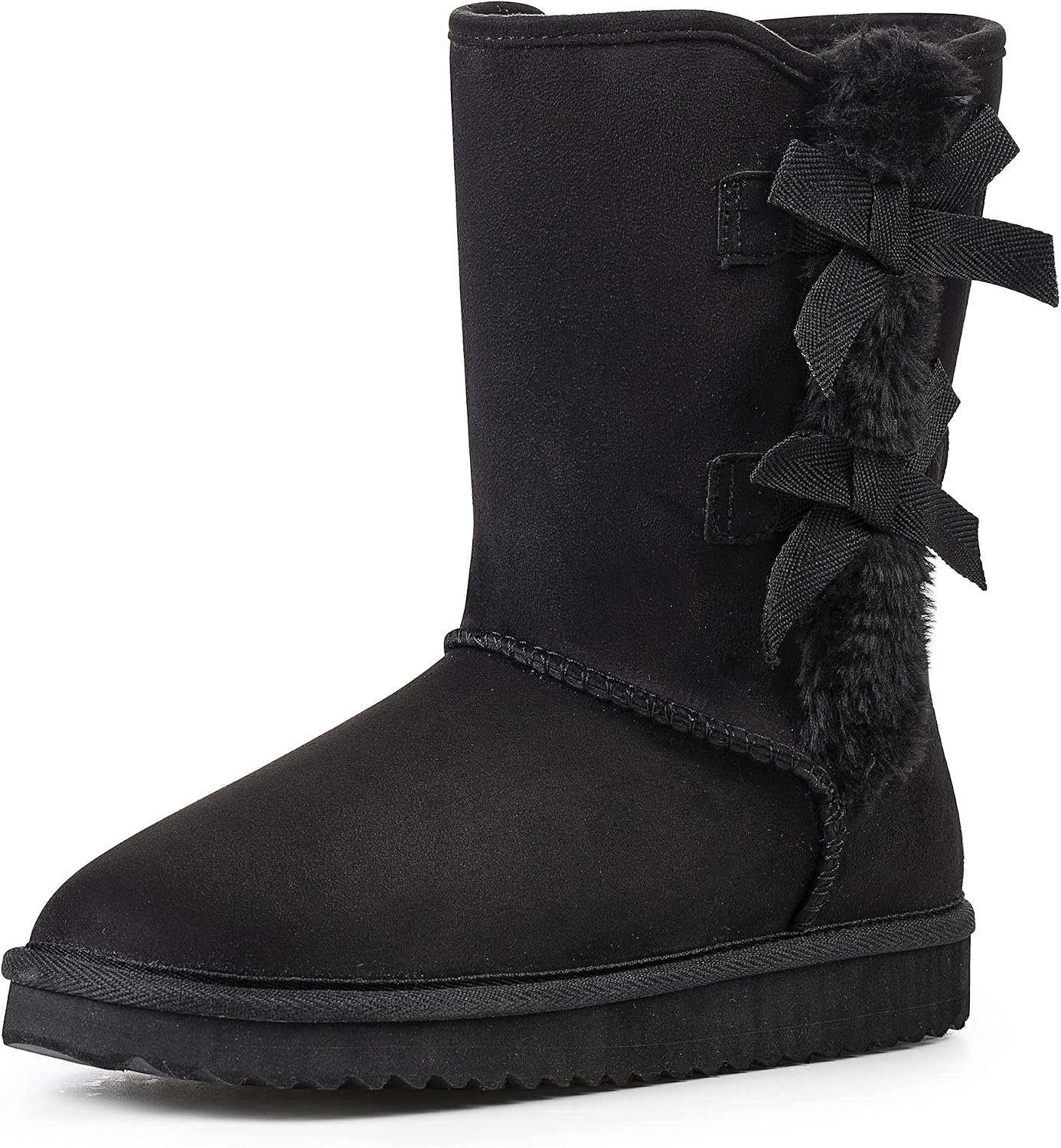Suede Mid-Calf Snow Boots with Side Bows