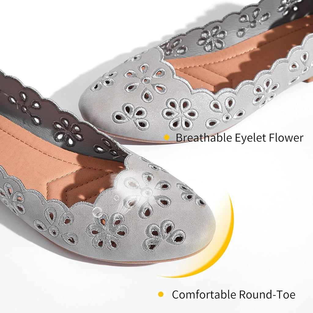 Black PU Leather Round Toe Ballet Flats with Eyelets