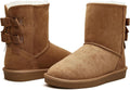 Suede Mid Calf Slip-On Fur Lined Boots with Back Bow